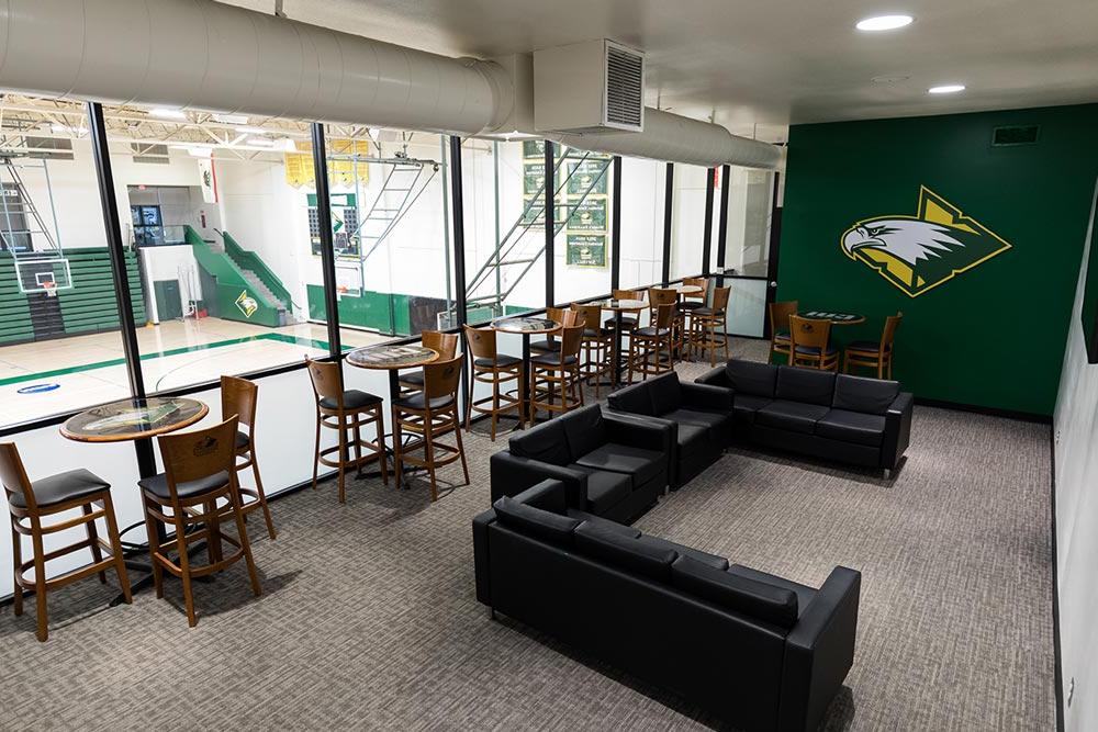 The Charles “Bud” & Phyllis Talmage Eagle’s Nest offers club-level viewing for VIP members of the Eagles Athletics Club.